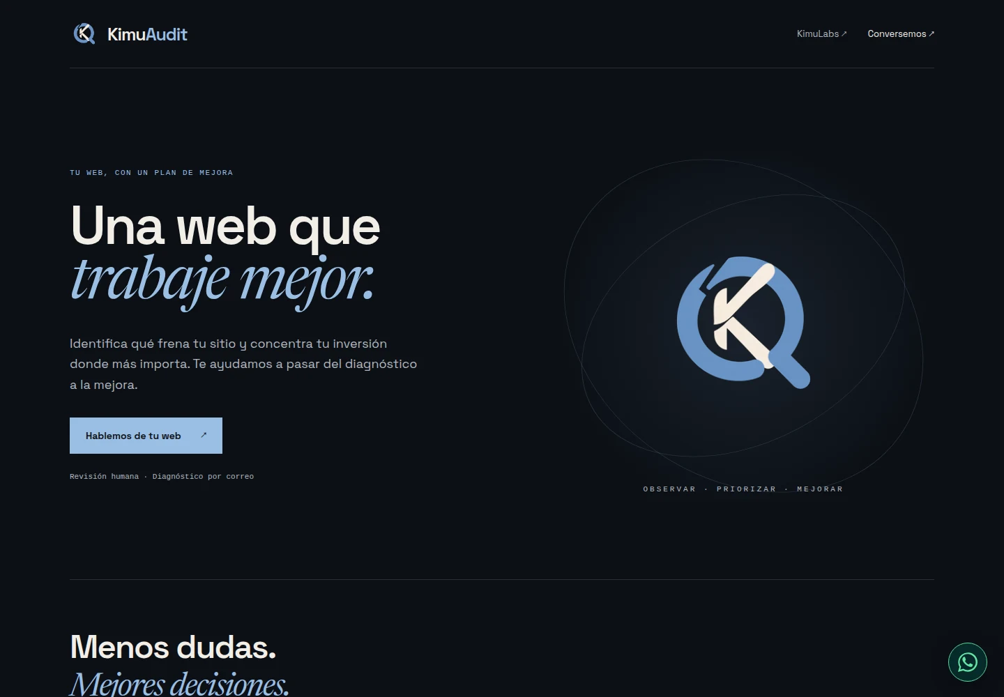 Presentación comercial de KimuAudit: rendimiento, confianza y visibilidad para tu web